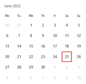 Calendar June 2022